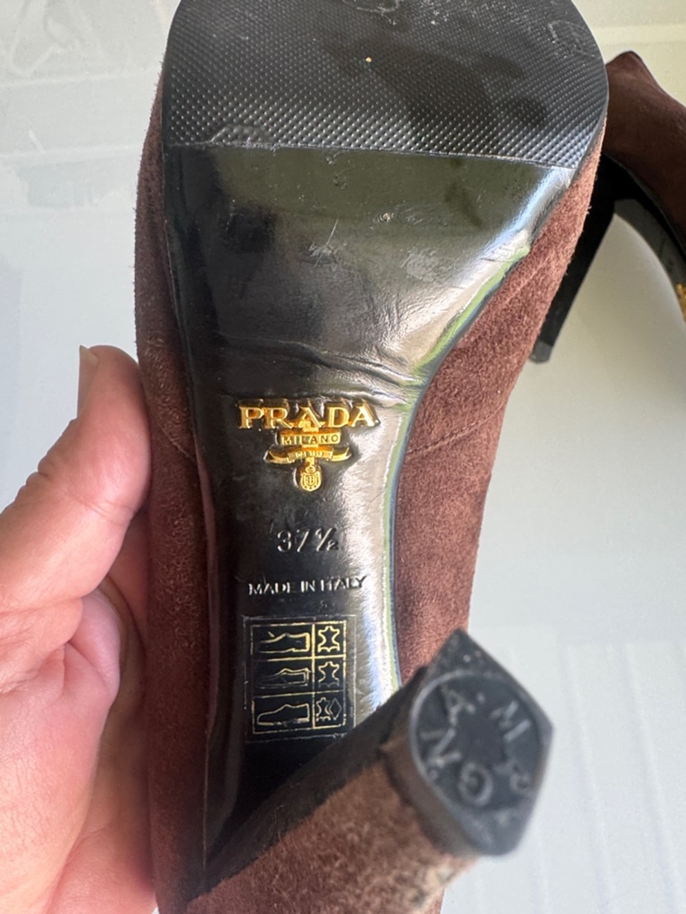 Vintage Prada Dark Brown Suede Peep-Toe Pumps with Floral Detail - Picture 4 of 7